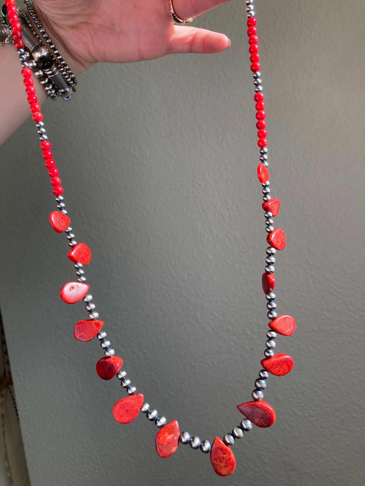 Red Sponge Coral Teardrop Statement Necklace