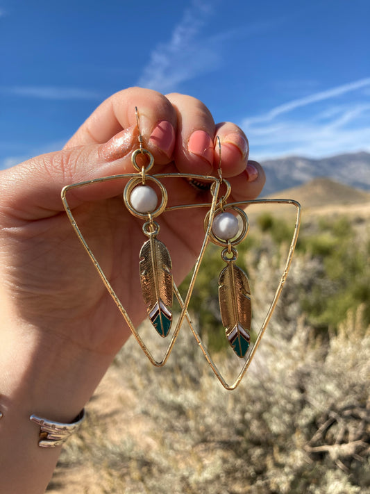 Gold Feather Tribal Statement Earrings