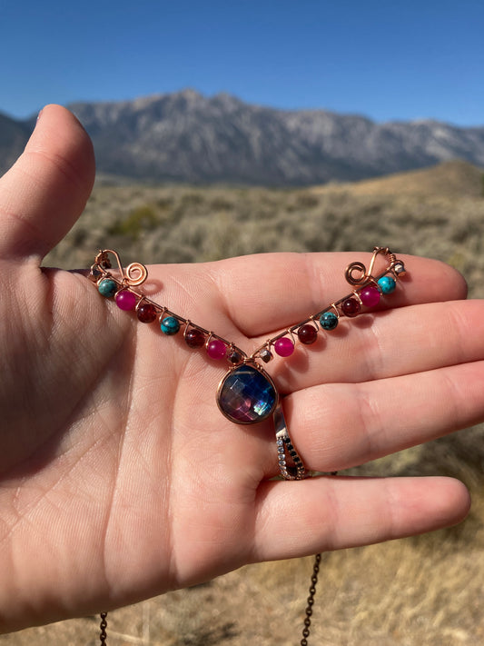 Copper and Assorted Stone Wire Wrapped Necklaces