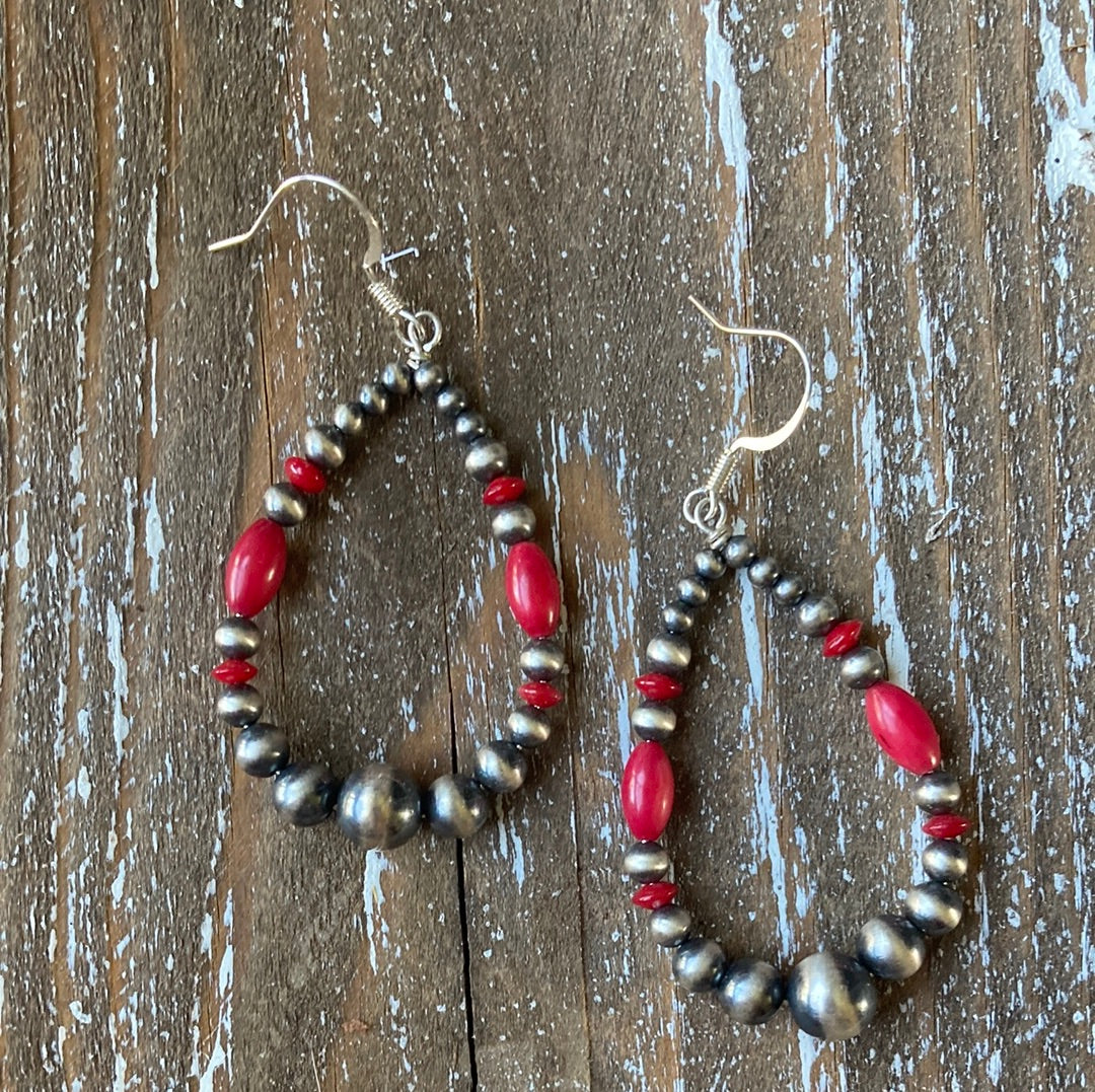 Red Teardrop Navajo Earrings