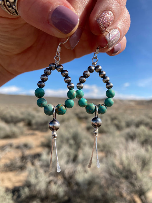 Green Turquoise Pearly Point Earrings