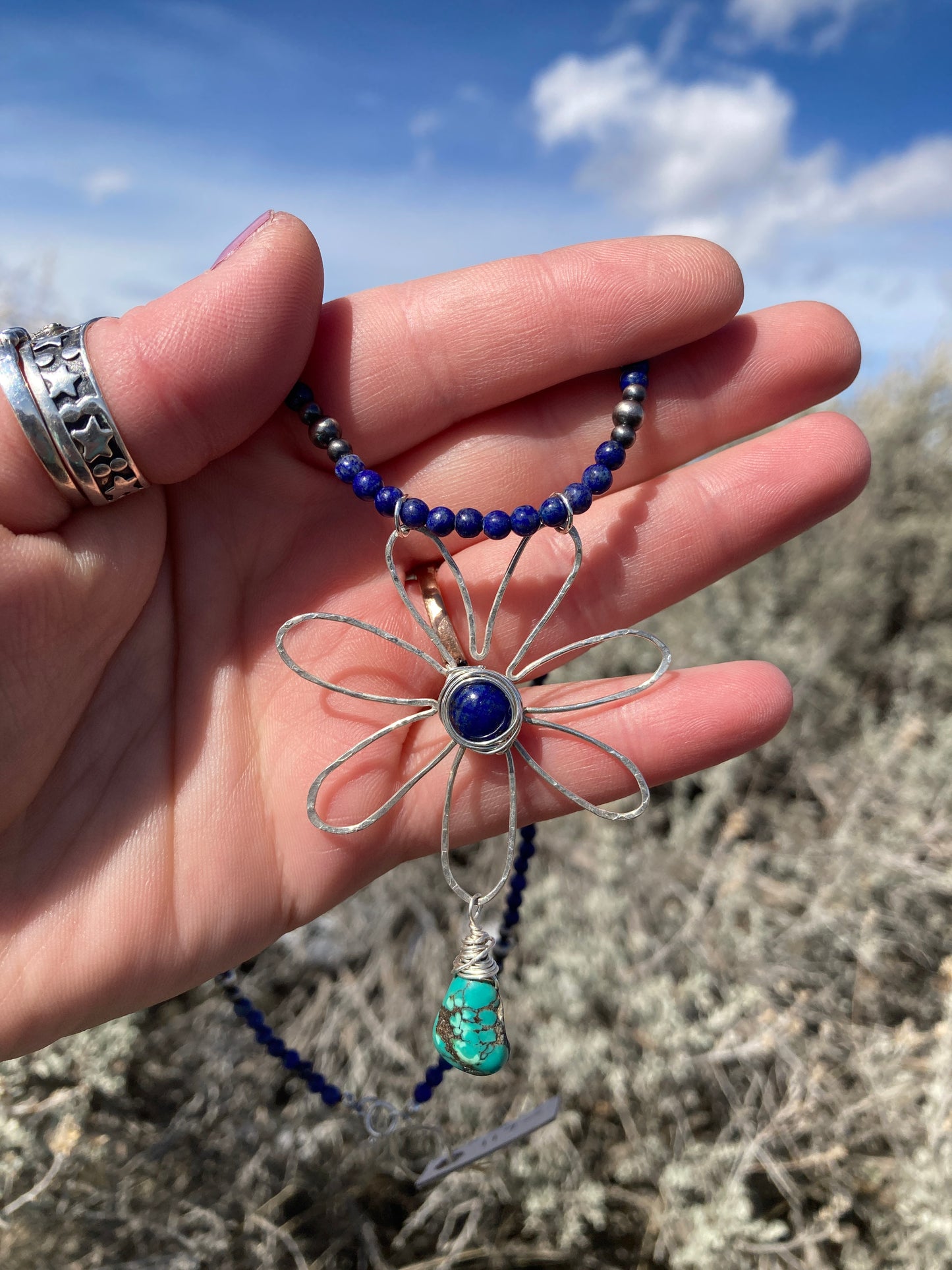 Lapis and Turquoise Daisy Necklace