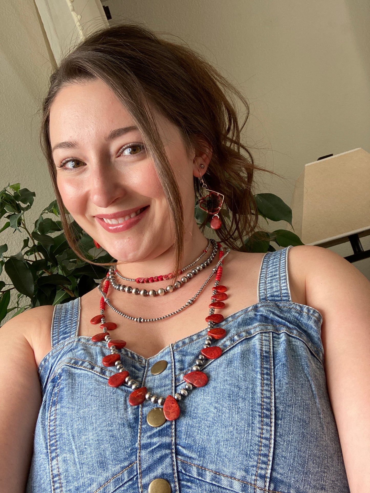 Red Sponge Coral Teardrop Statement Necklace