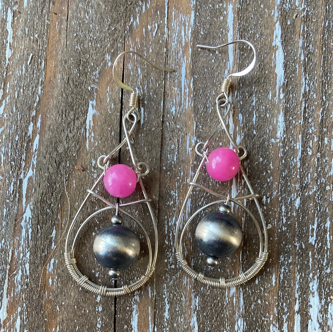 Pink Jade Wire-Wrapped Earrings