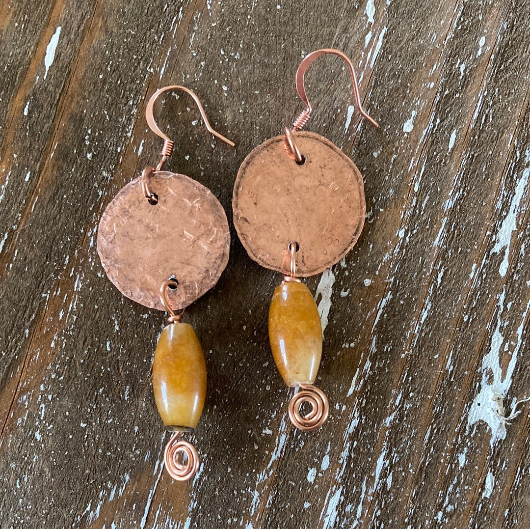 Copper Penny Textured Drop Earrings