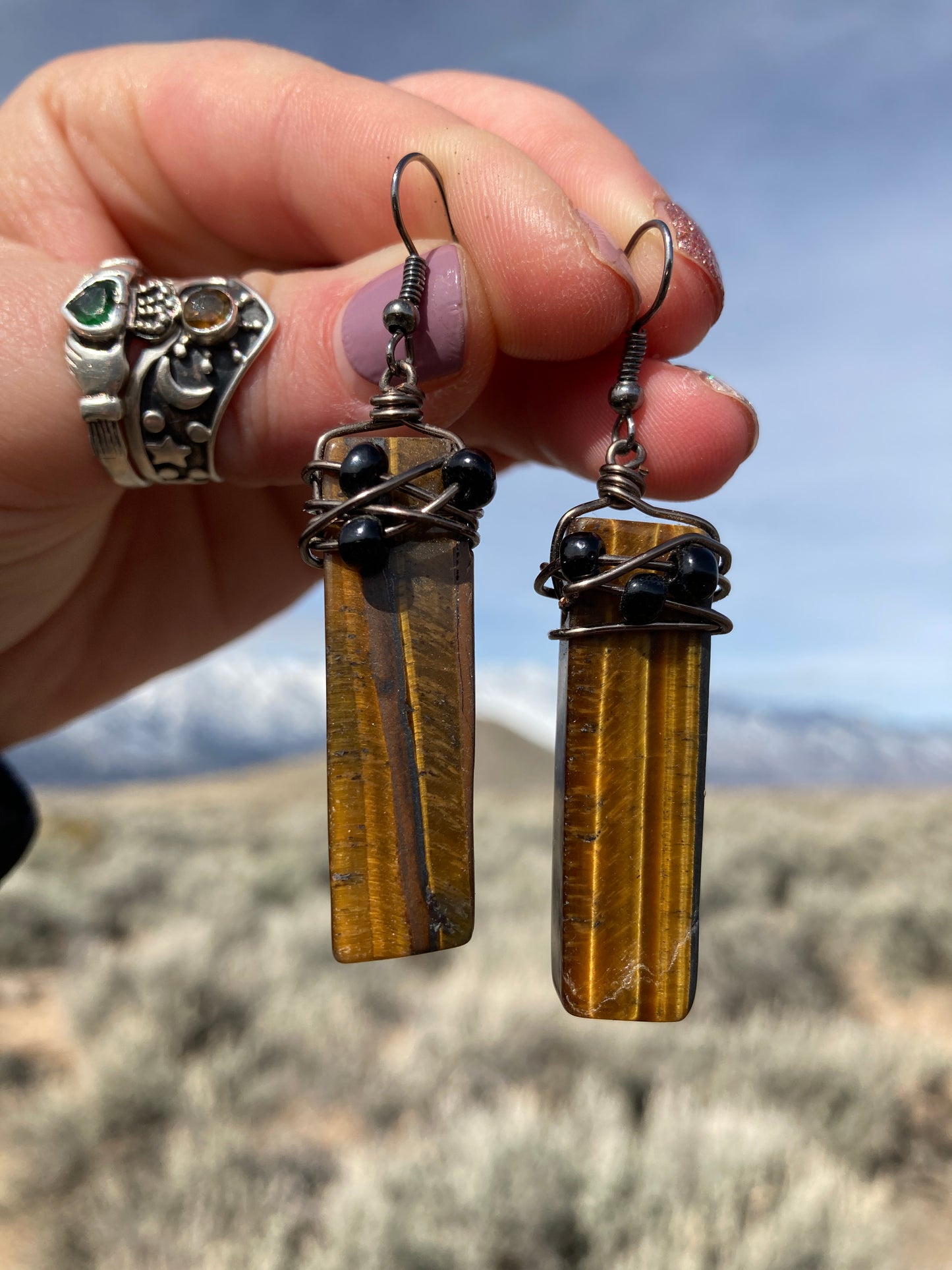 Tigers Eye Slab Earrings