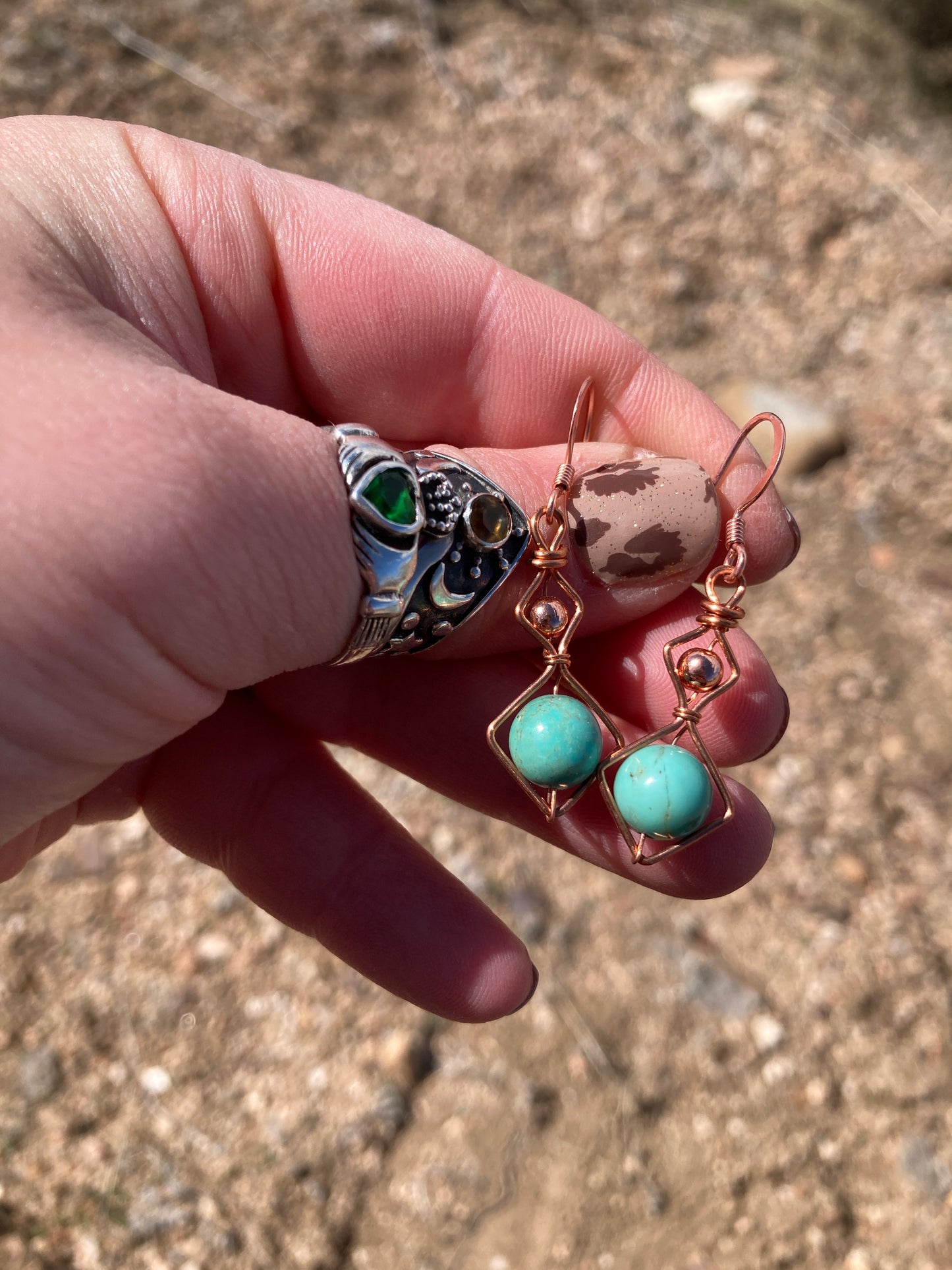 Copper and Turquoise Laced Up Earrings