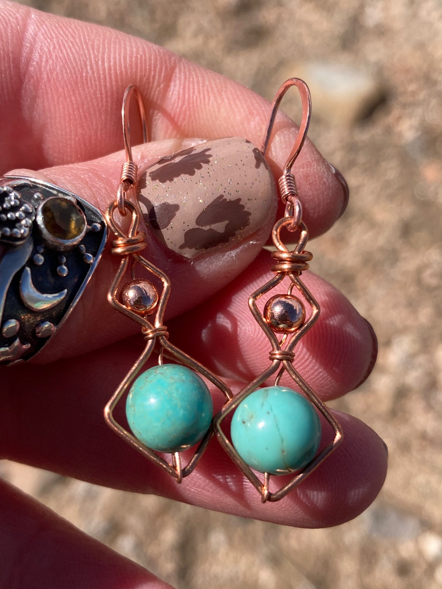 Copper and Turquoise Laced Up Earrings