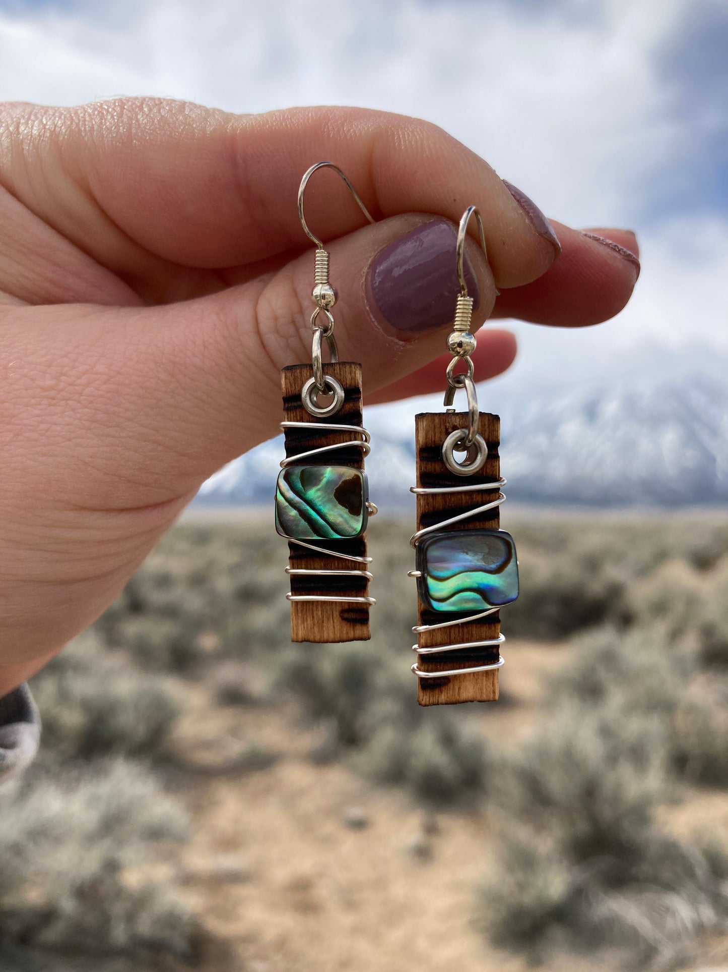 Abalone Wood Burned + Wrapped Earring