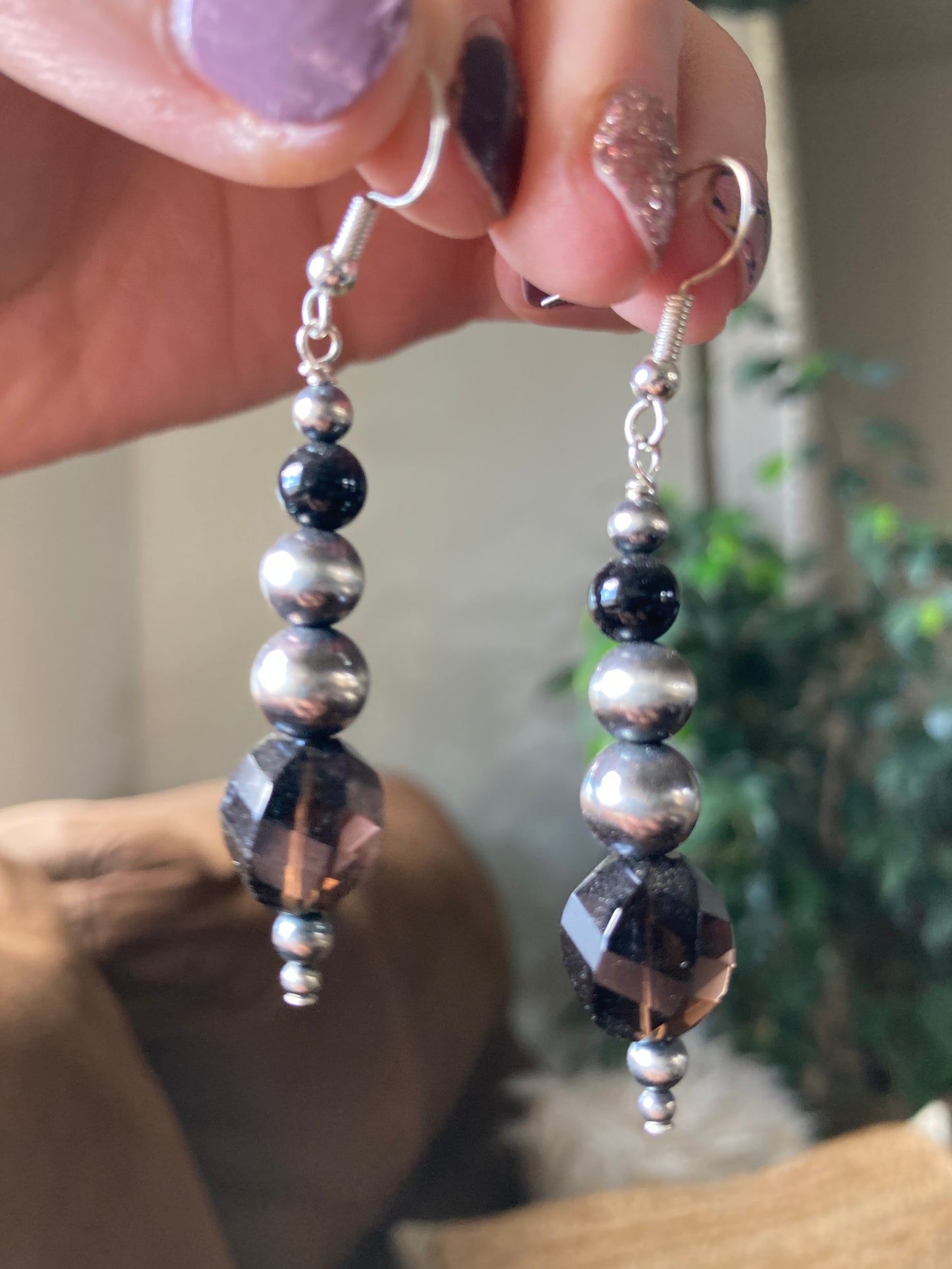 Black Onyx/Smokey Quartz Gradient Drop Earrings