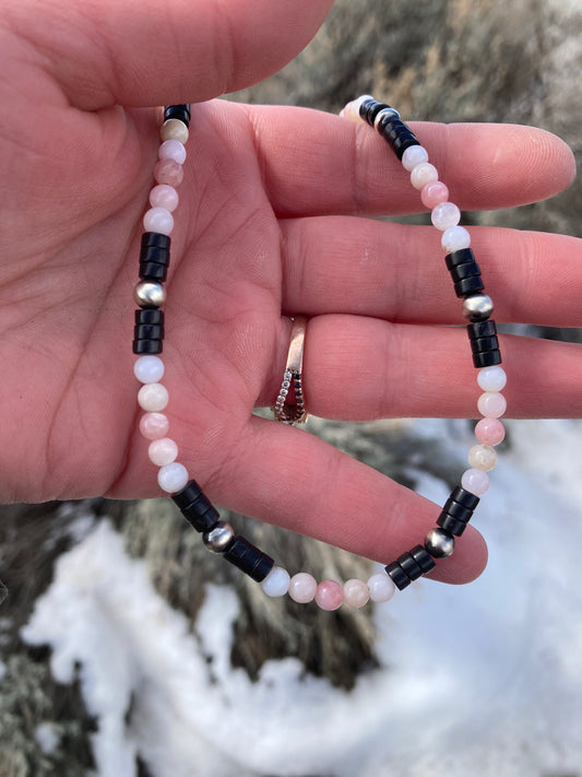 Pink Opal and Black Onyx Color Block Necklace