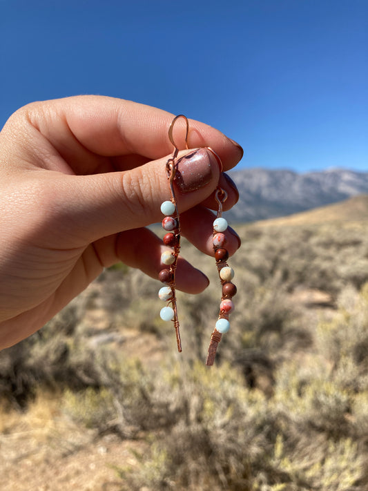 Copper Wrapped Stick Earrings