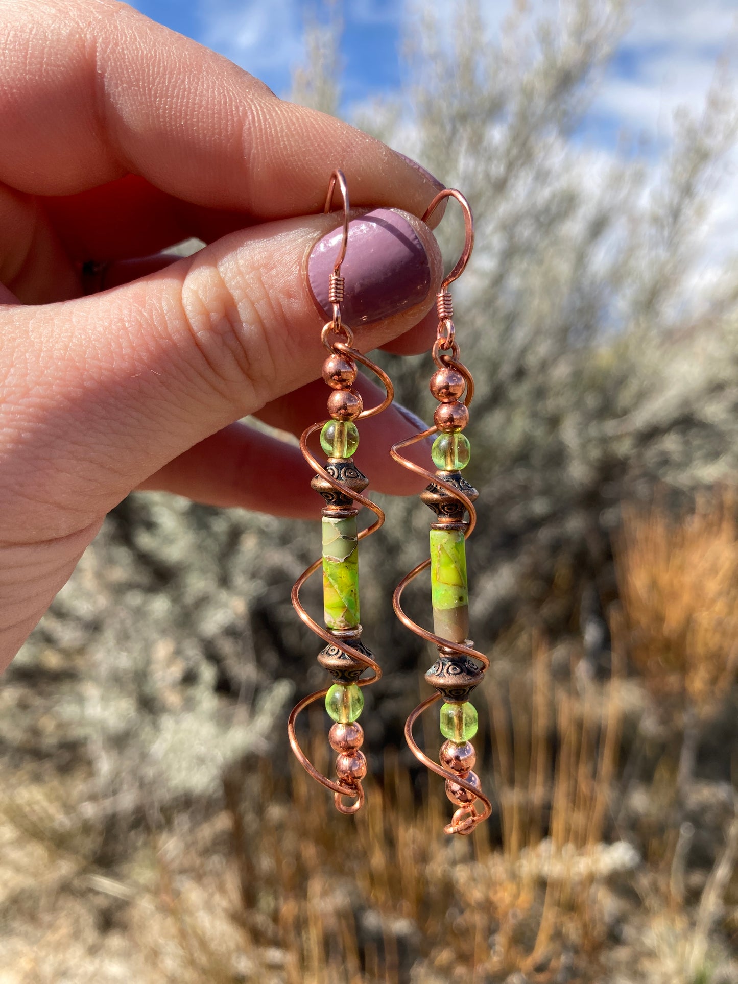 Copper Swirl Drop Earrings 🐍