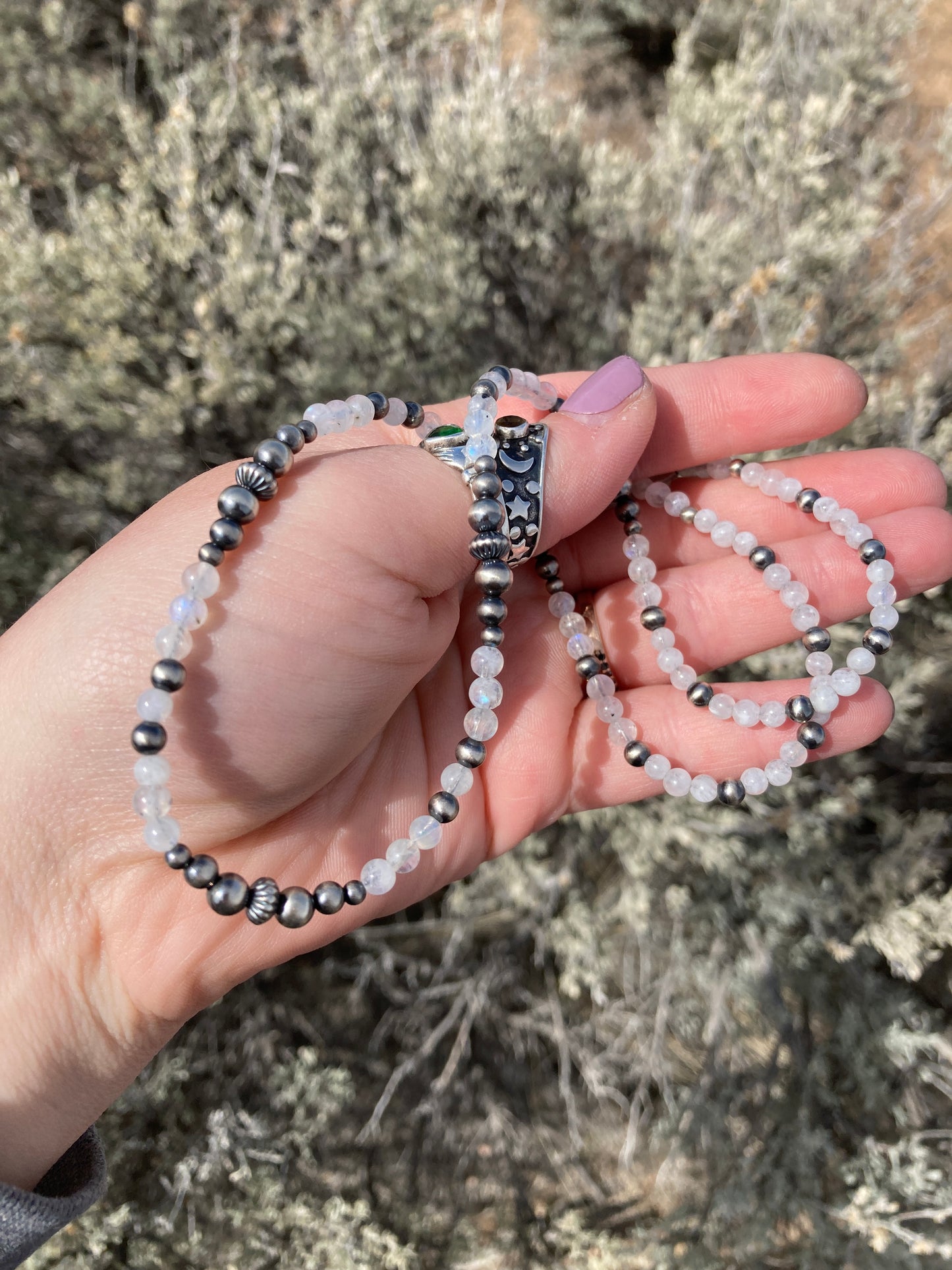 Moonstone and Corrugated Navajo Pearl Necklace