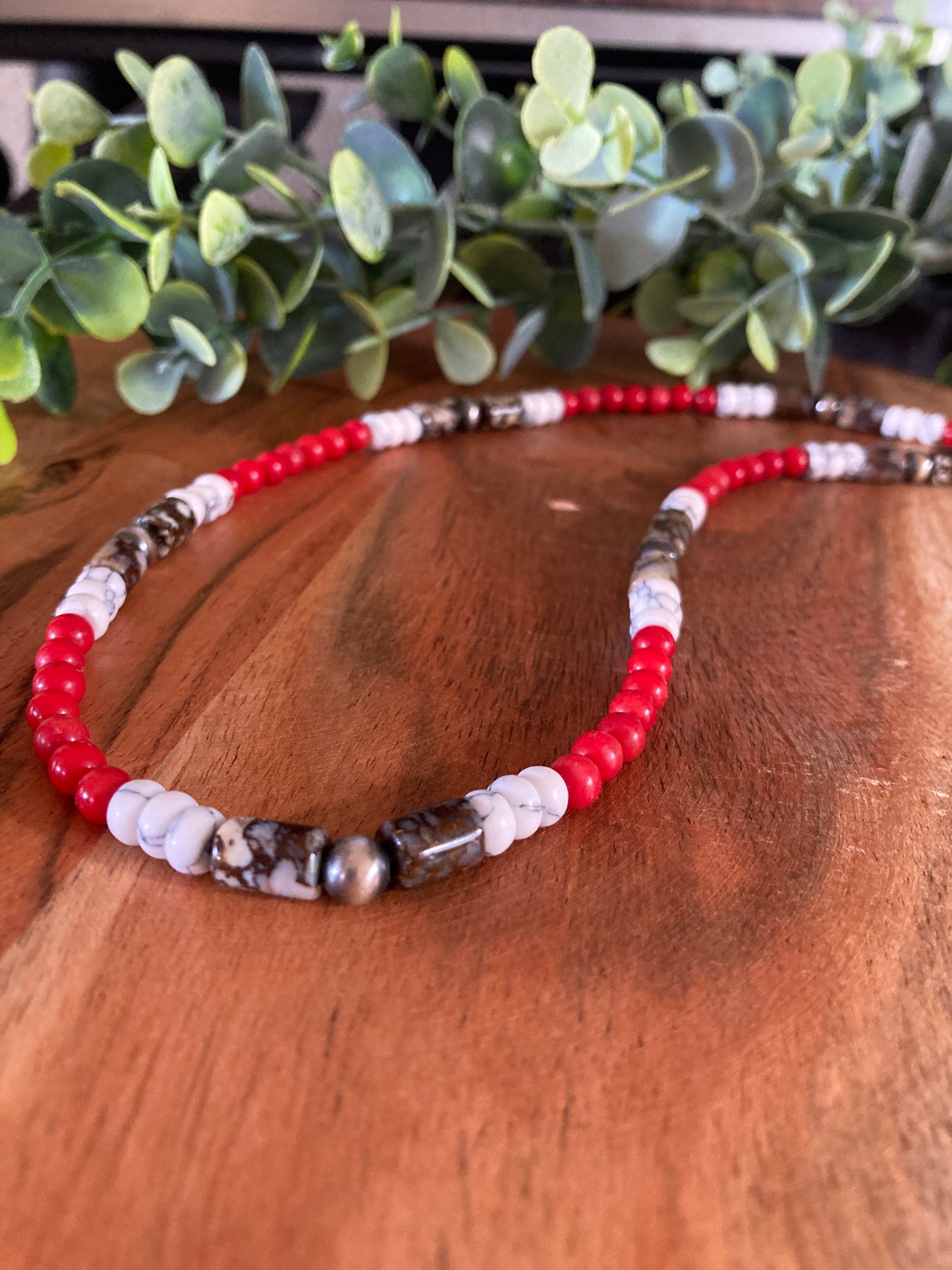 Red Coral Blocked Necklace