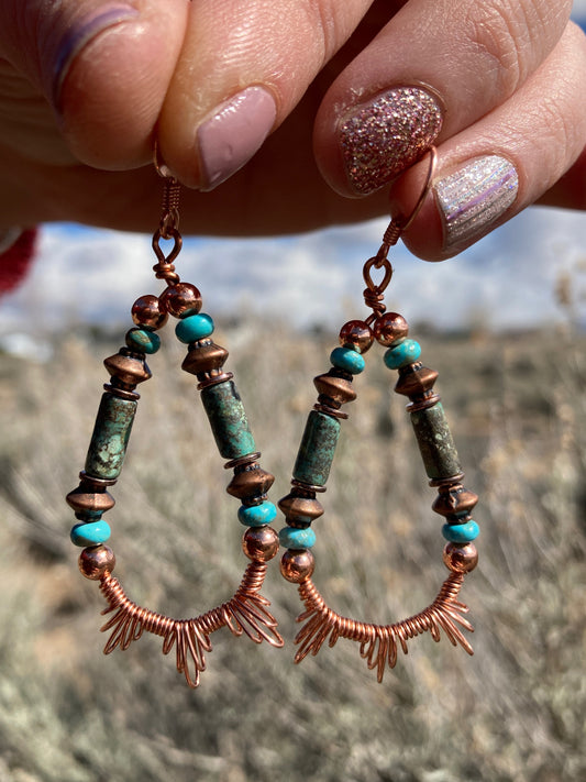 Copper and Turquoise Starburst Earrings