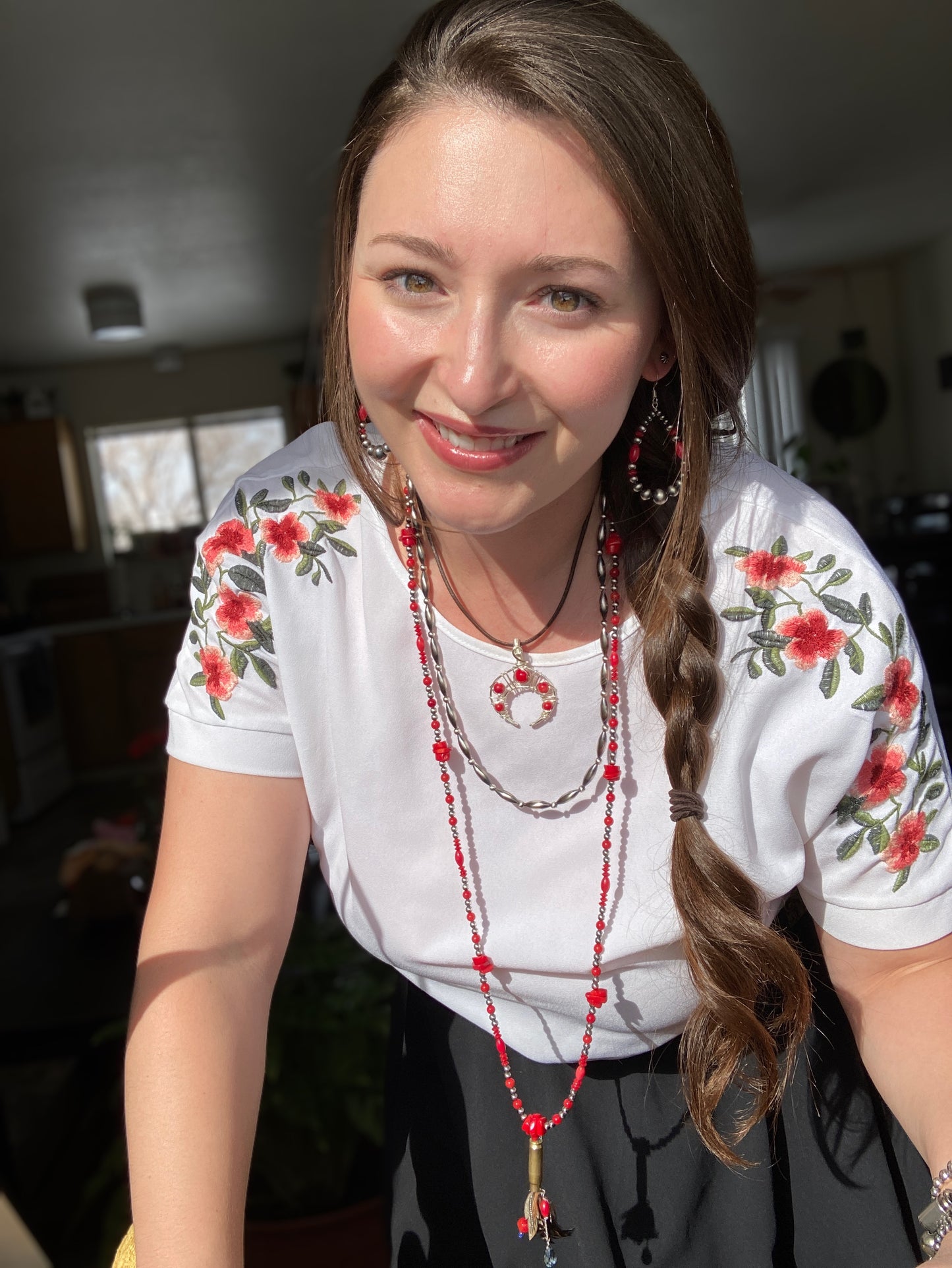 Red Teardrop Navajo Earrings