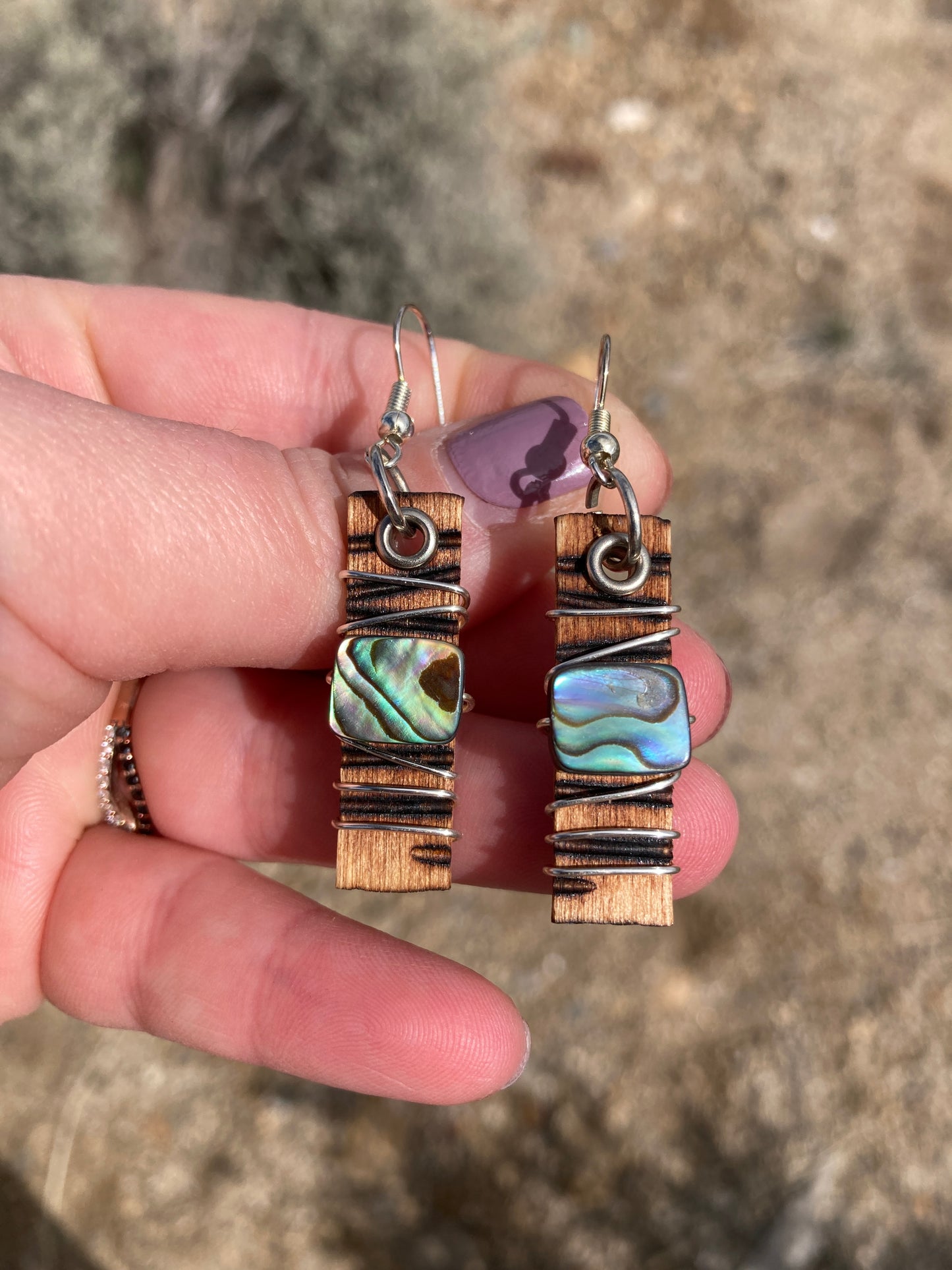 Abalone Wood Burned + Wrapped Earring