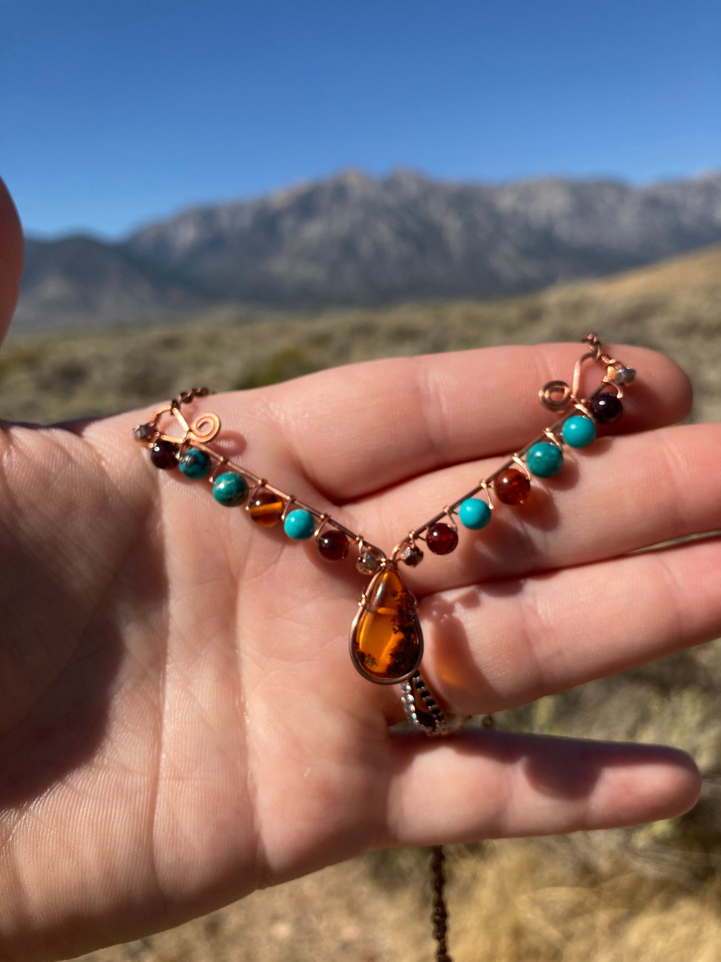 Copper and Assorted Stone Wire Wrapped Necklaces