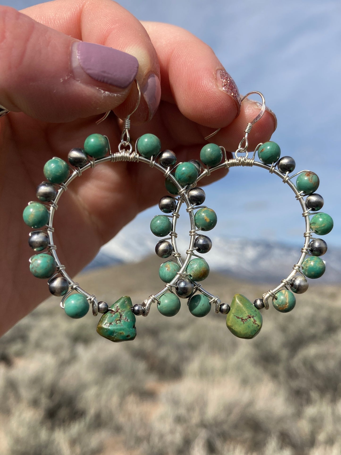 Turquoise Hoops Wrapped