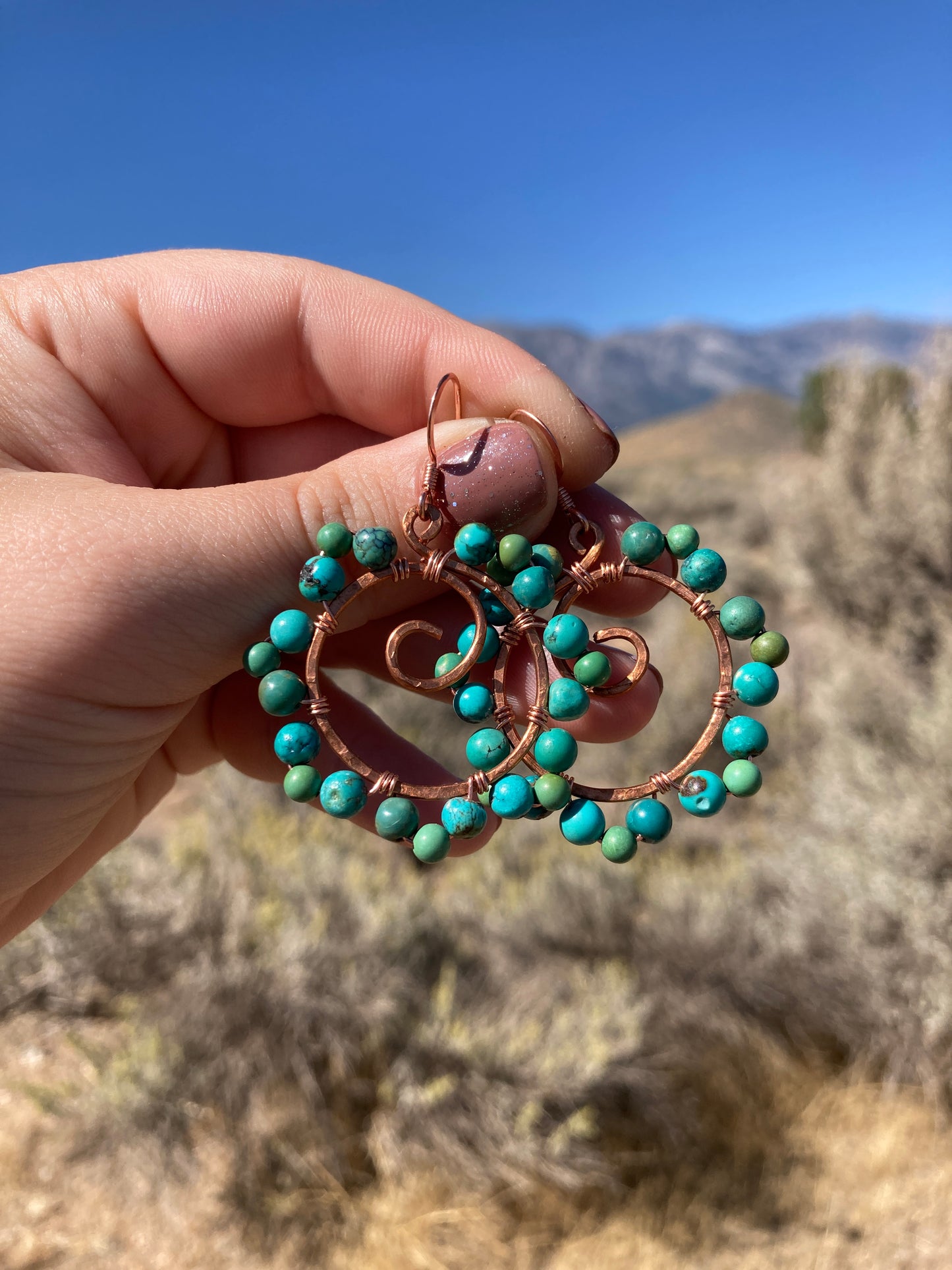 Copper and Turquoise Swirl Earrings