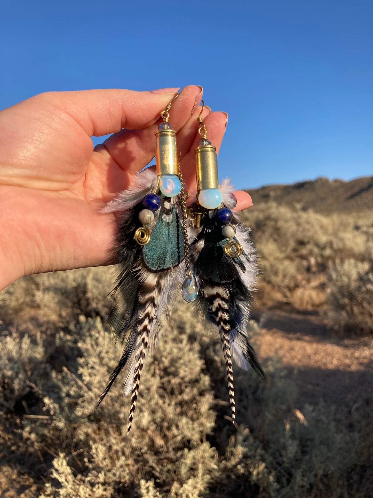 Bullet Charm and Feather Earrings