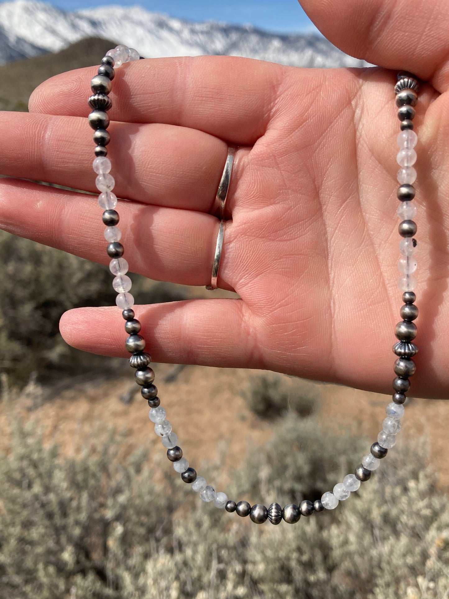 Moonstone and Corrugated Navajo Pearl Necklace