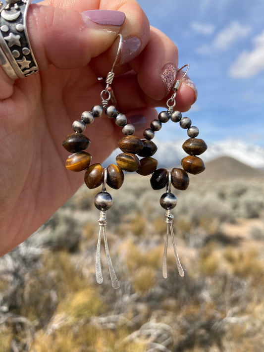 Tigers Eye Pearly Point Earrings