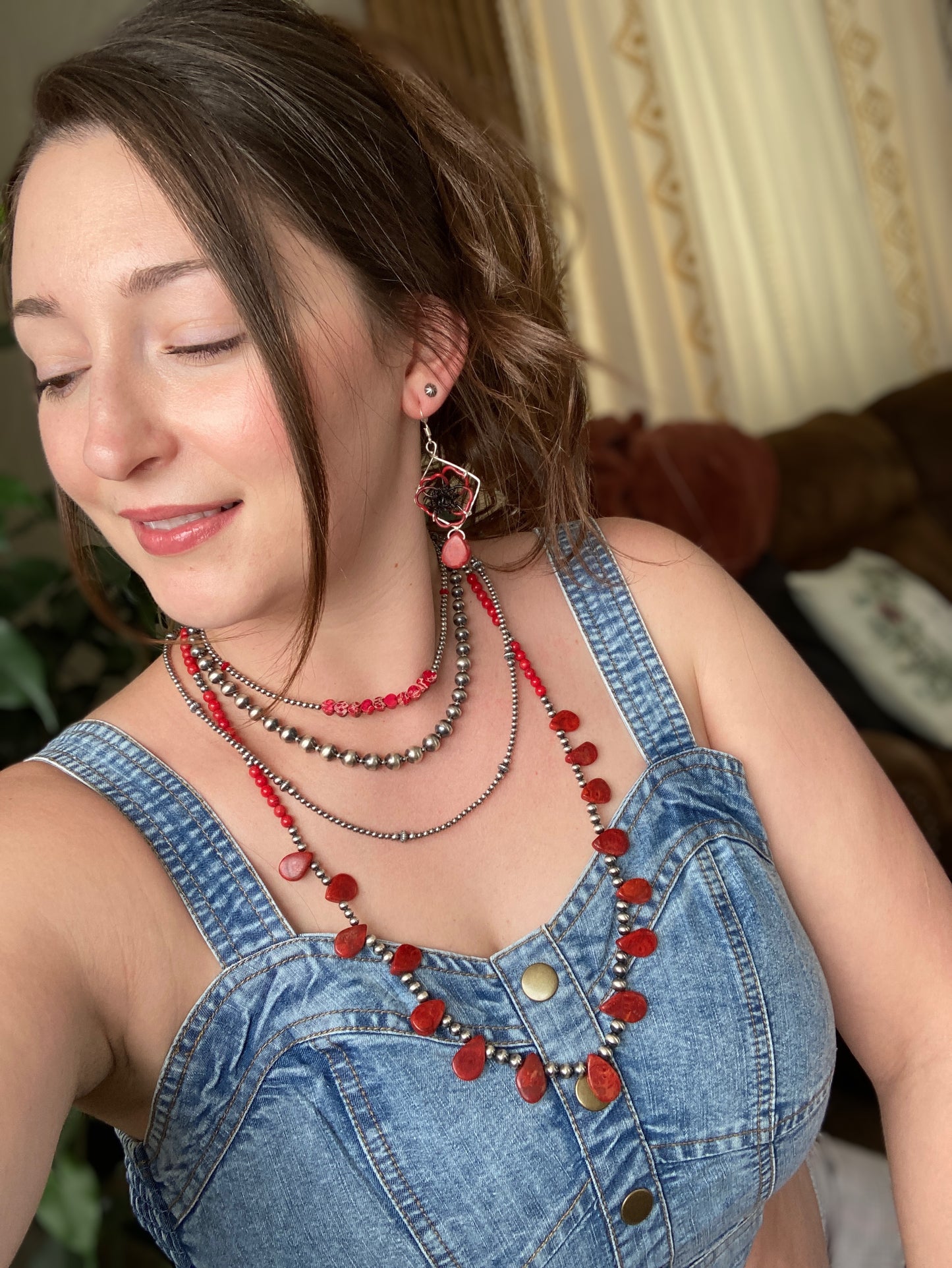 Red Sponge Coral Teardrop Statement Necklace