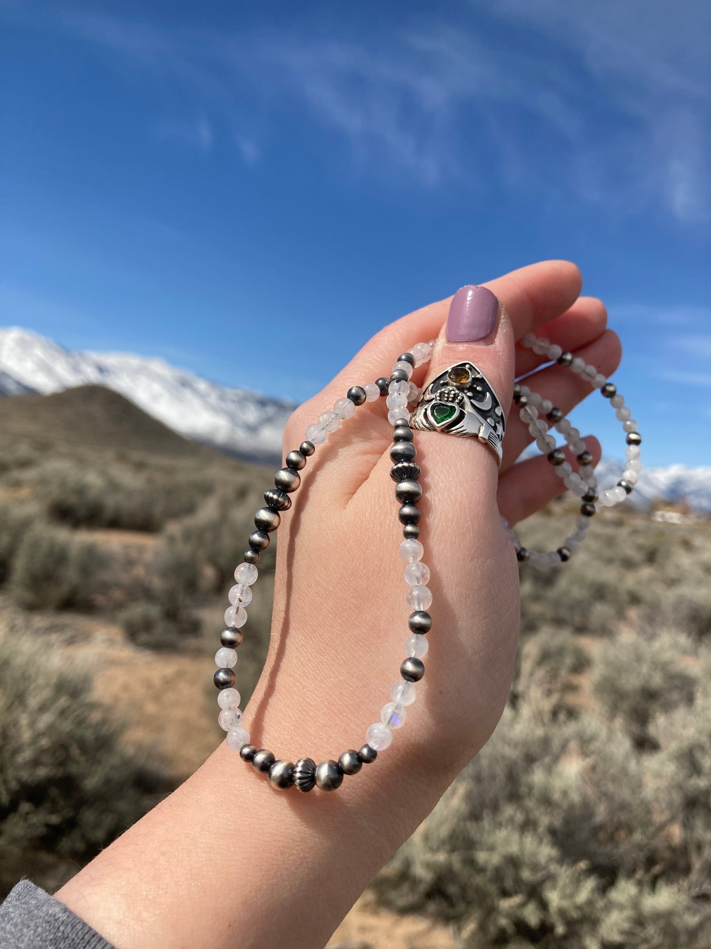 Moonstone and Corrugated Navajo Pearl Necklace