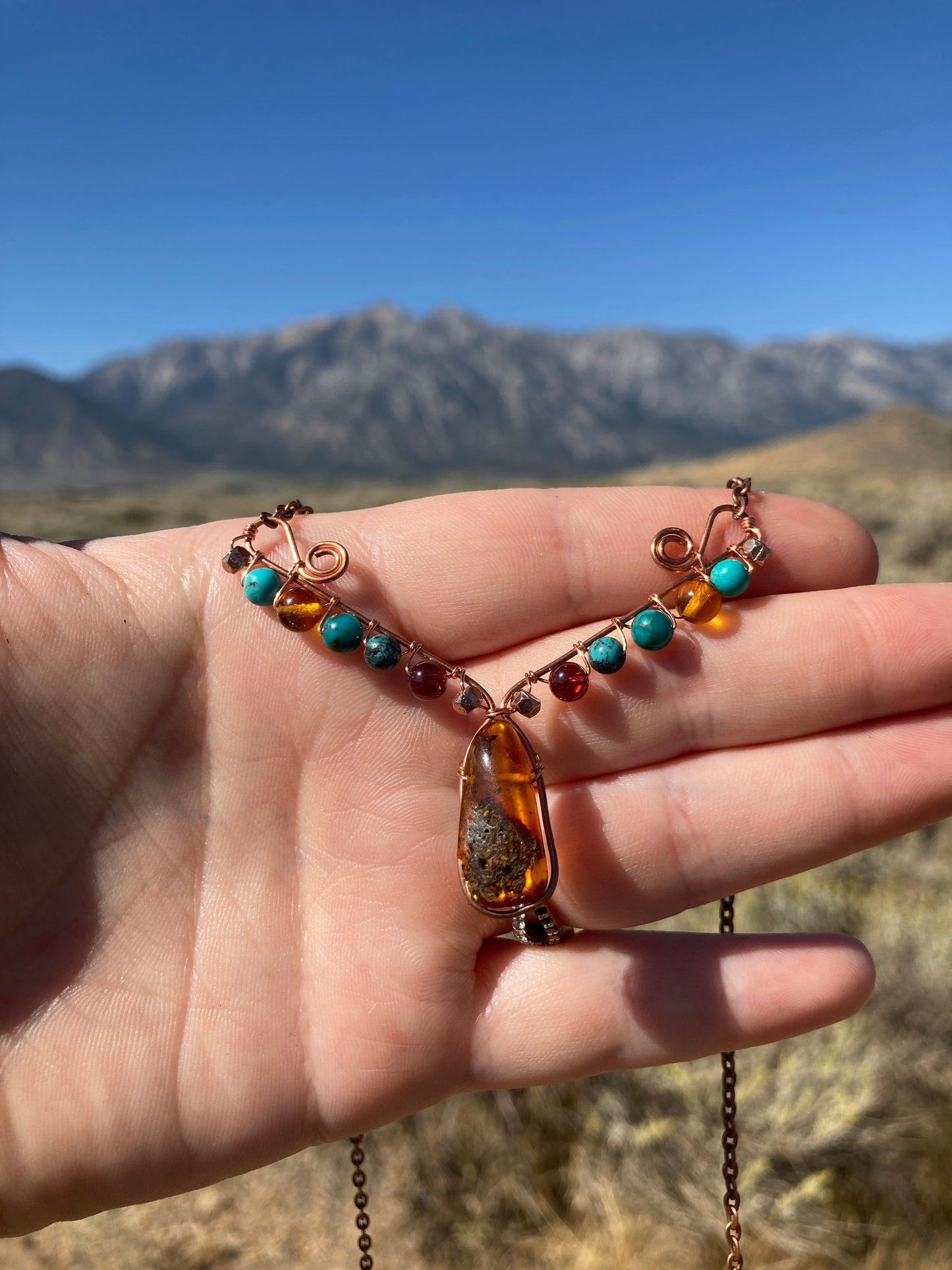 Copper and Assorted Stone Wire Wrapped Necklaces