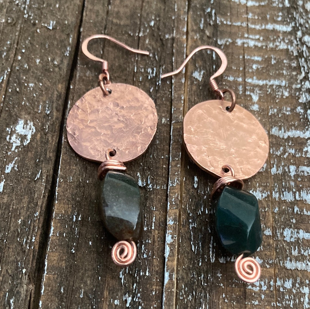 Copper Penny Textured Drop Earrings