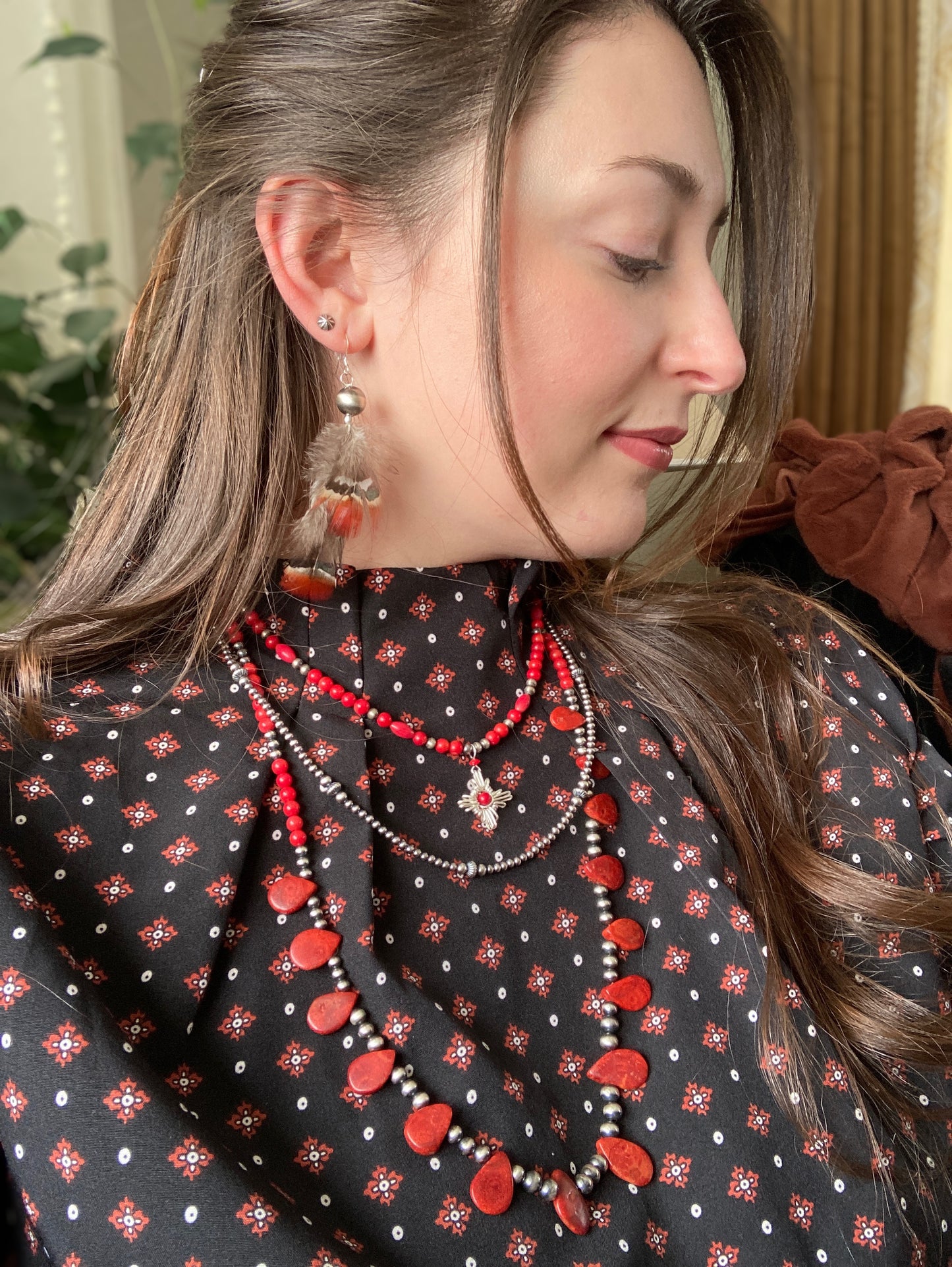 Red Sponge Coral Teardrop Statement Necklace