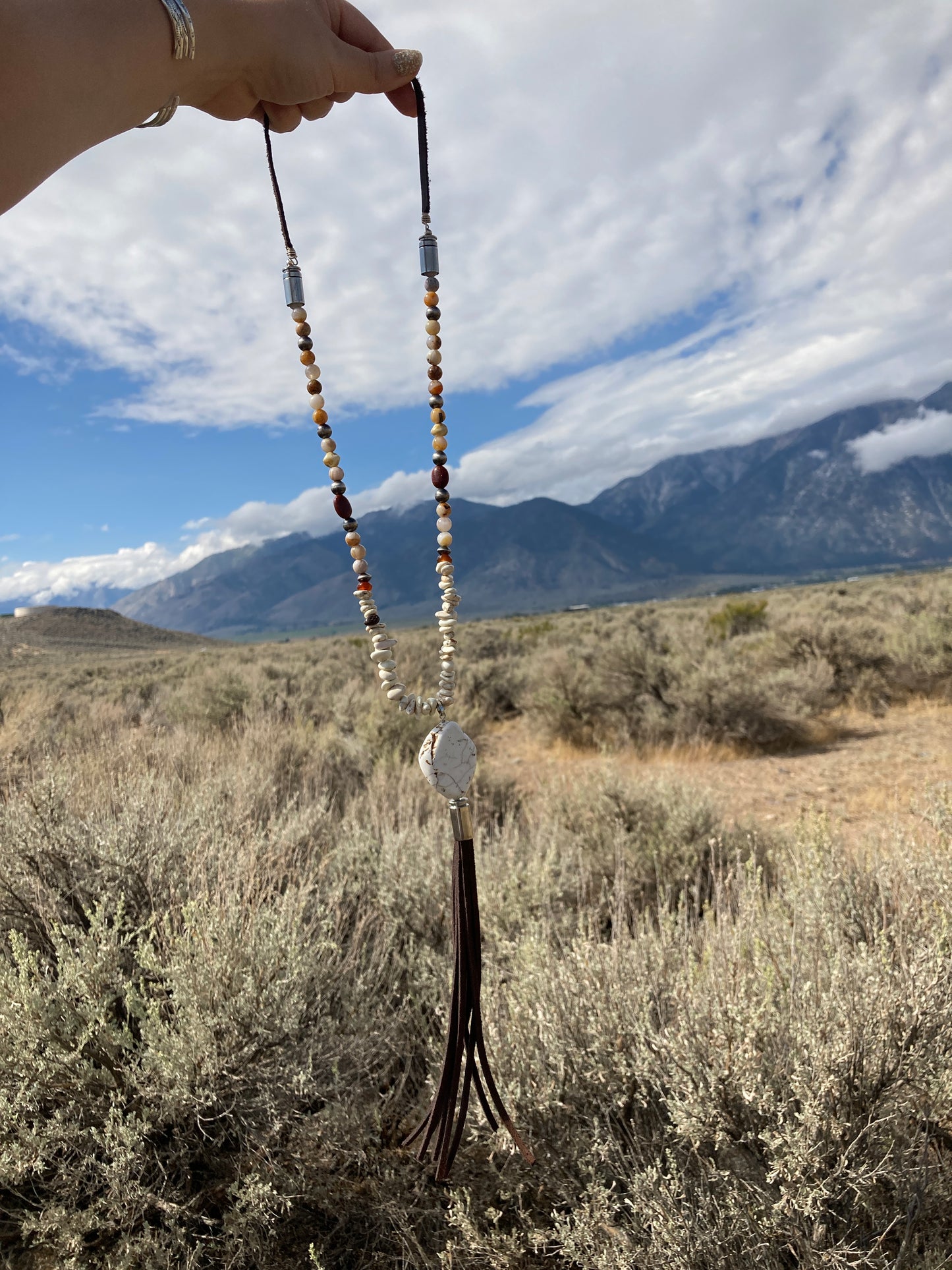 Crazy Lace/Jasper Bullet Fringe Pendant Necklace