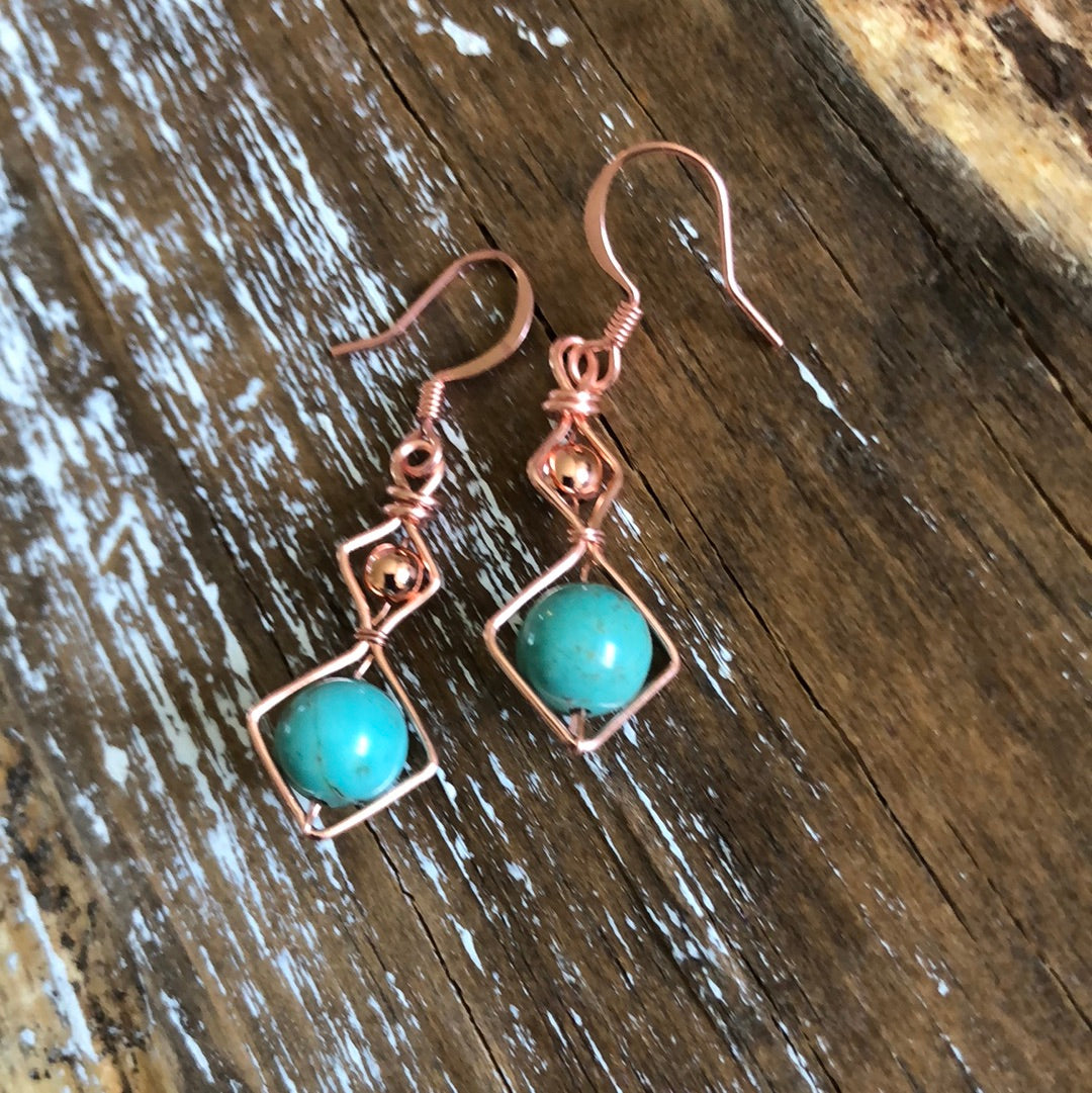 Copper and Turquoise Laced Up Earrings