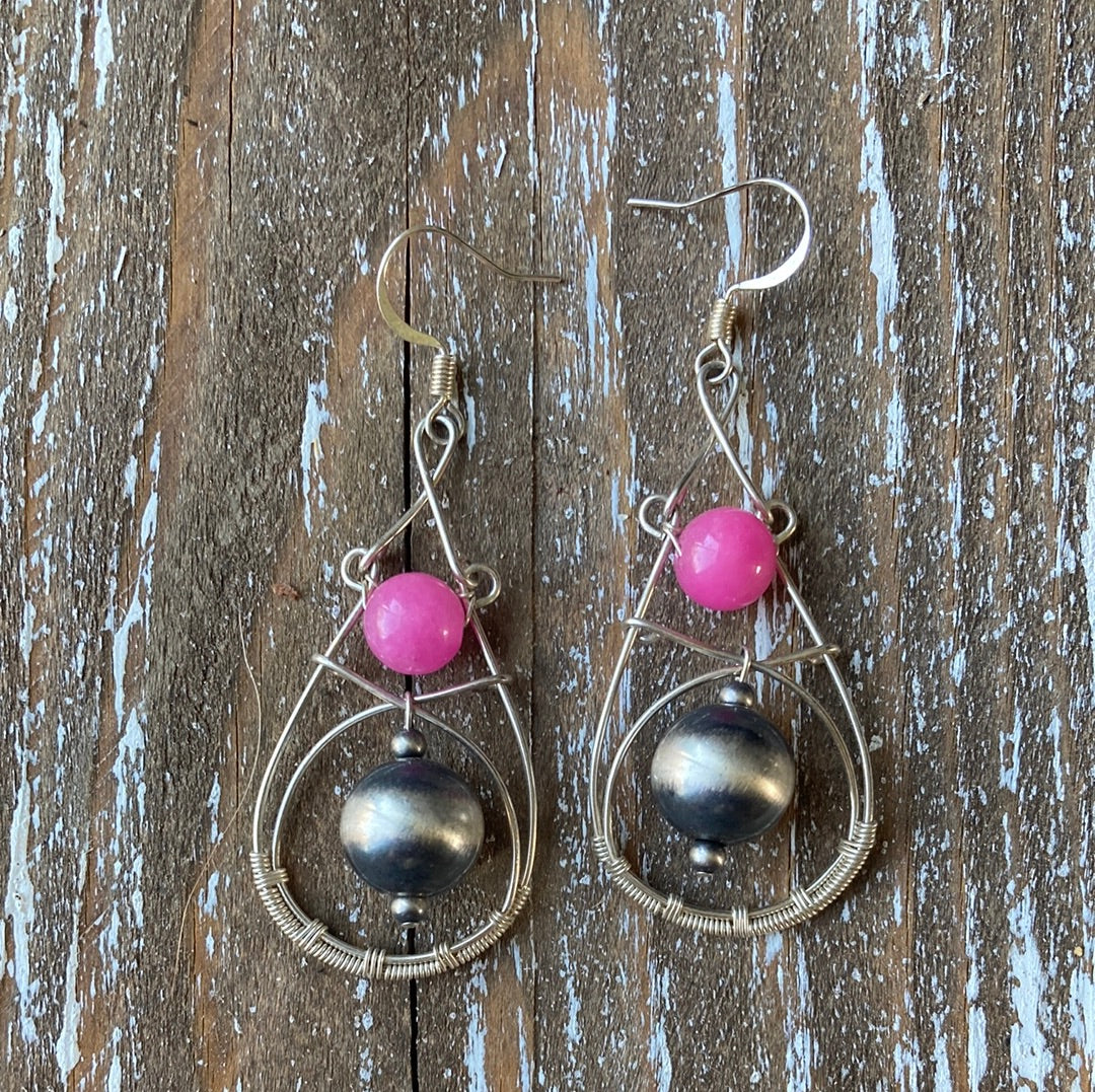 Pink Jade Wire-Wrapped Earrings