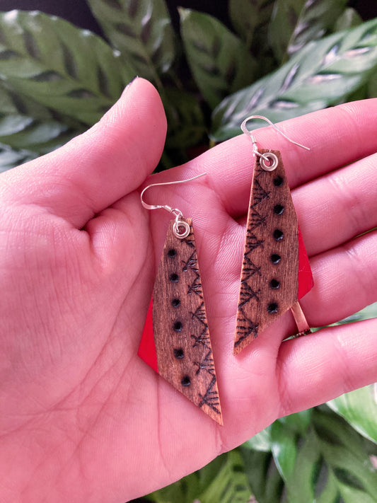 Wood-Burned and Painted Geometric Earrings