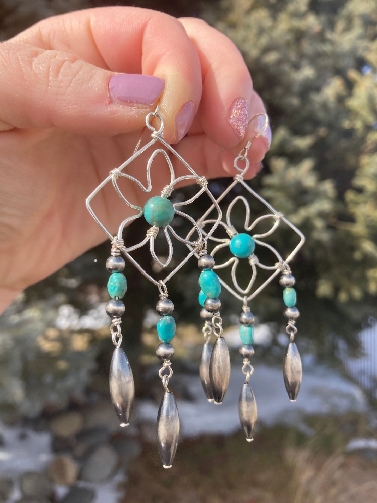 Turquoise Flower Chandelier Earrings