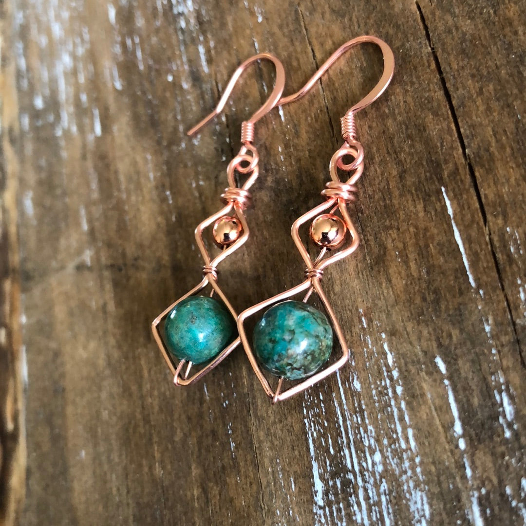 Copper and Turquoise Laced Up Earrings