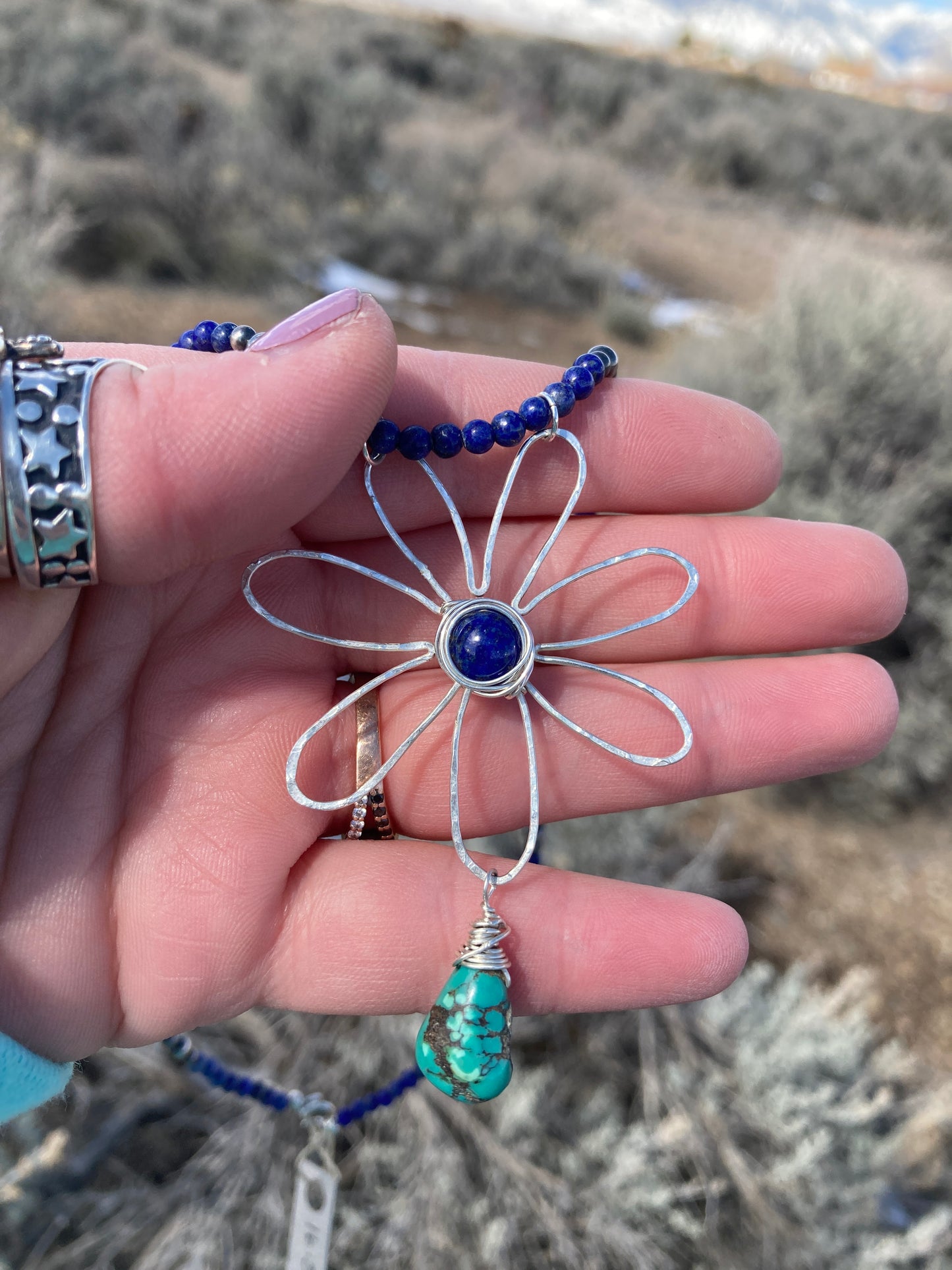 Lapis and Turquoise Daisy Necklace