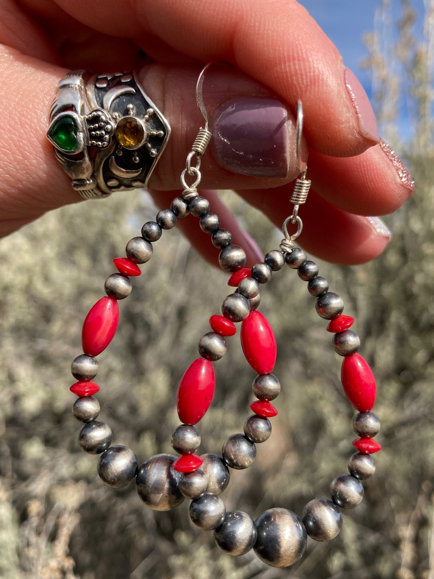 Red Teardrop Navajo Earrings