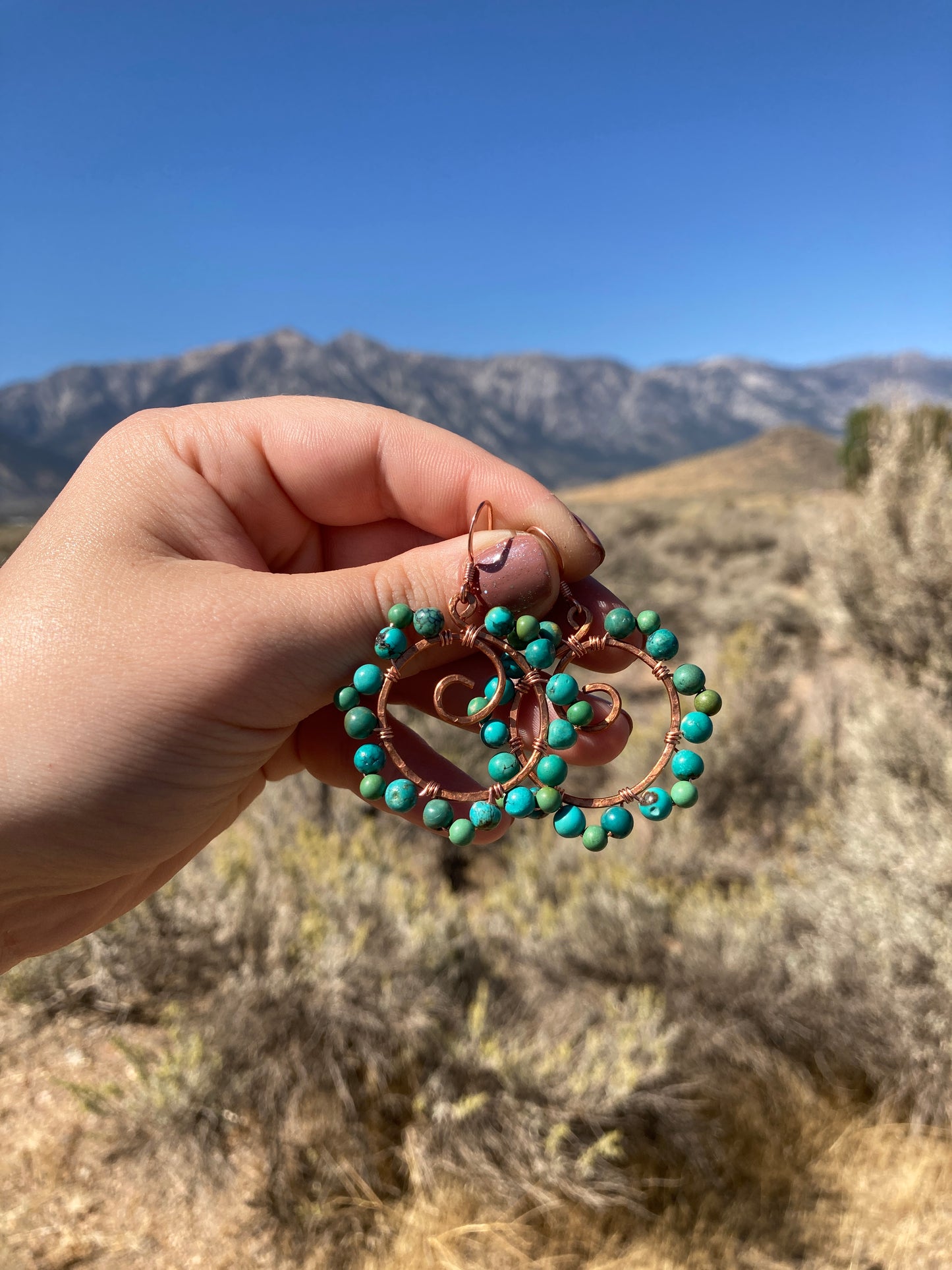 Copper and Turquoise Swirl Earrings