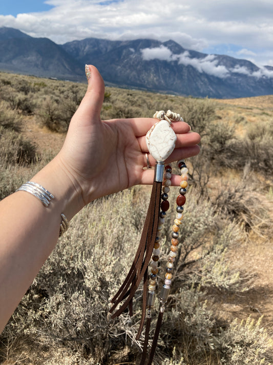 Crazy Lace/Jasper Bullet Fringe Pendant Necklace