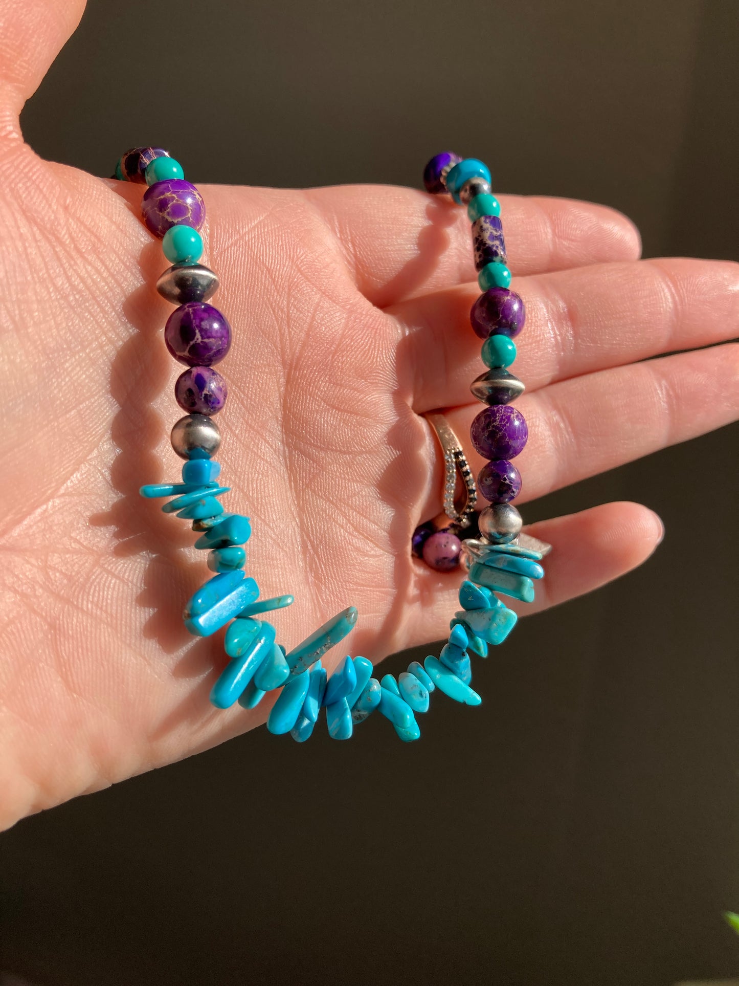 Purple Imperial Jasper and Turquoise Chip Necklace