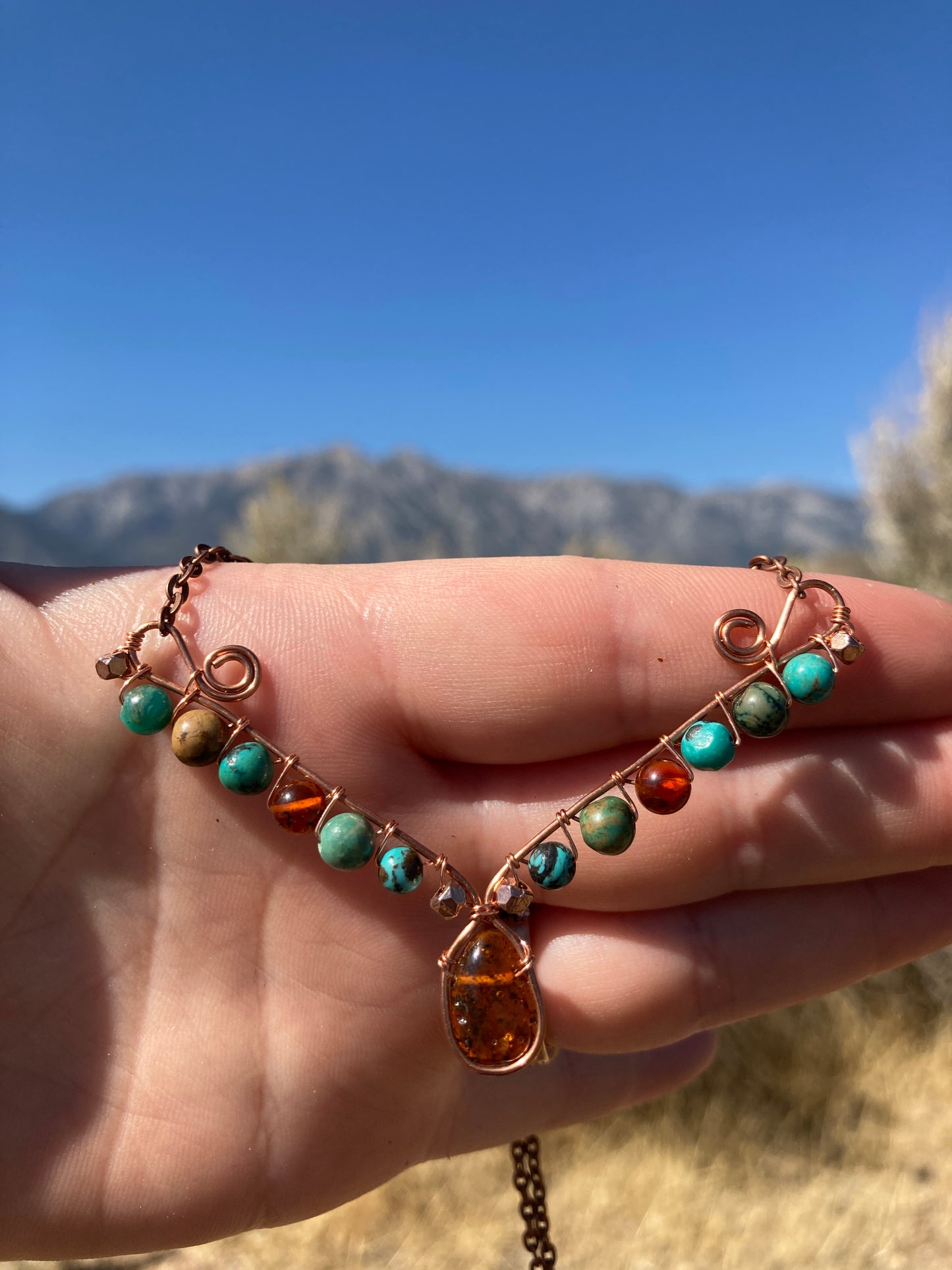 Copper and Assorted Stone Wire Wrapped Necklaces