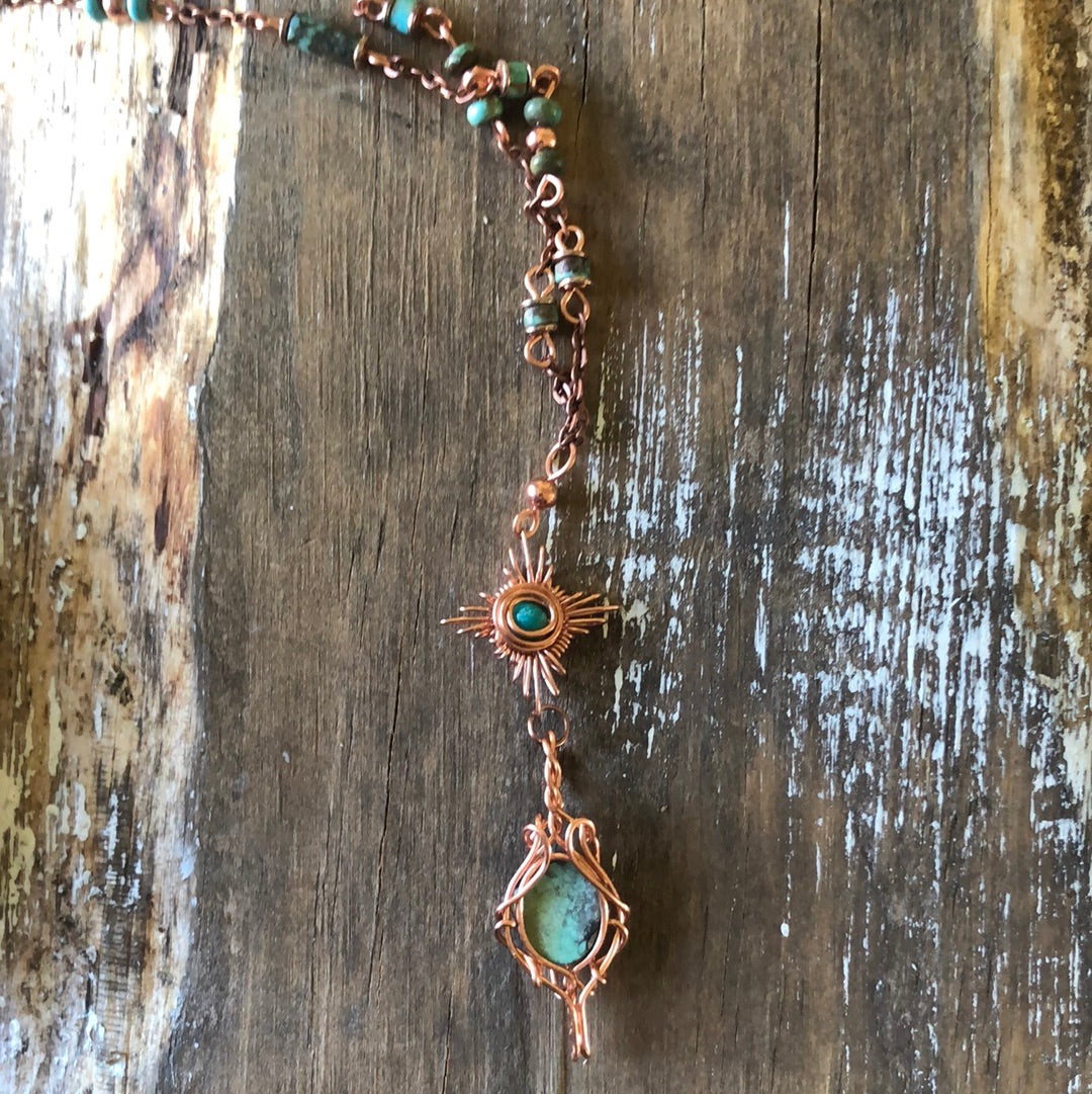 Copper and Turquoise Wrapped Lariat