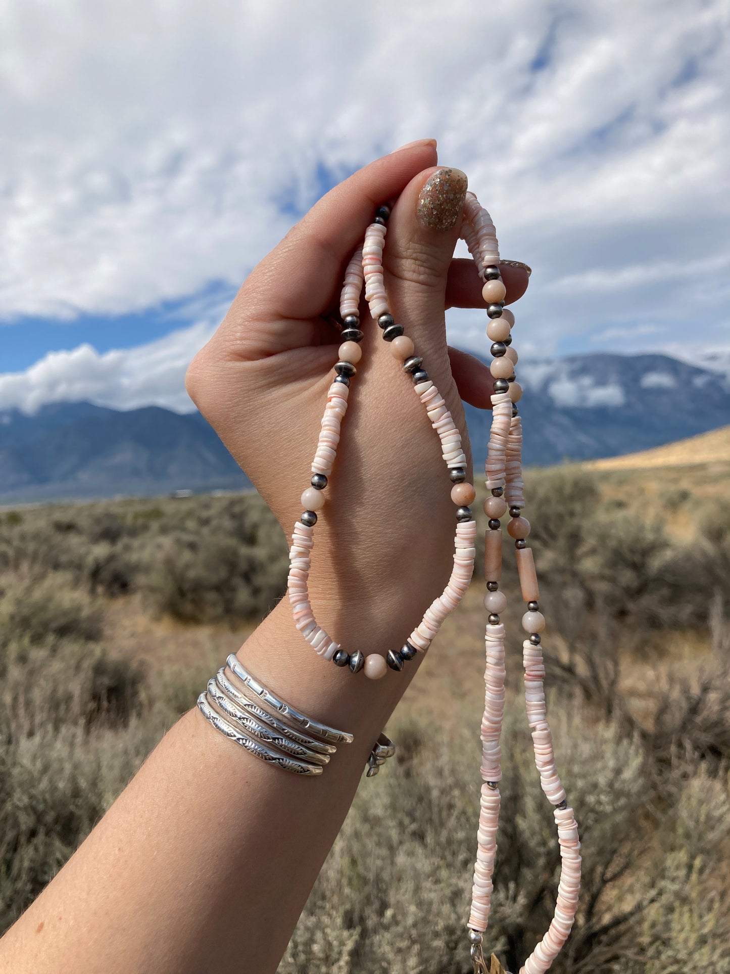 Pink Peruvian Opal and Conch Shell Necklace