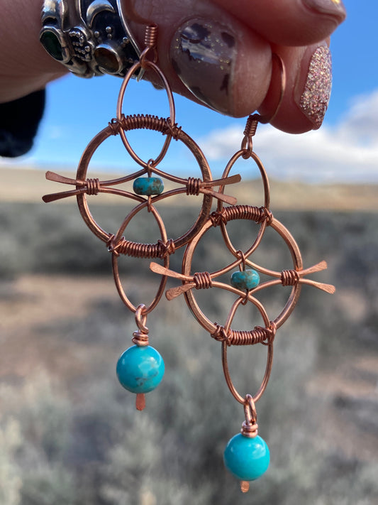 Copper and Turquoise Celtic Earrings