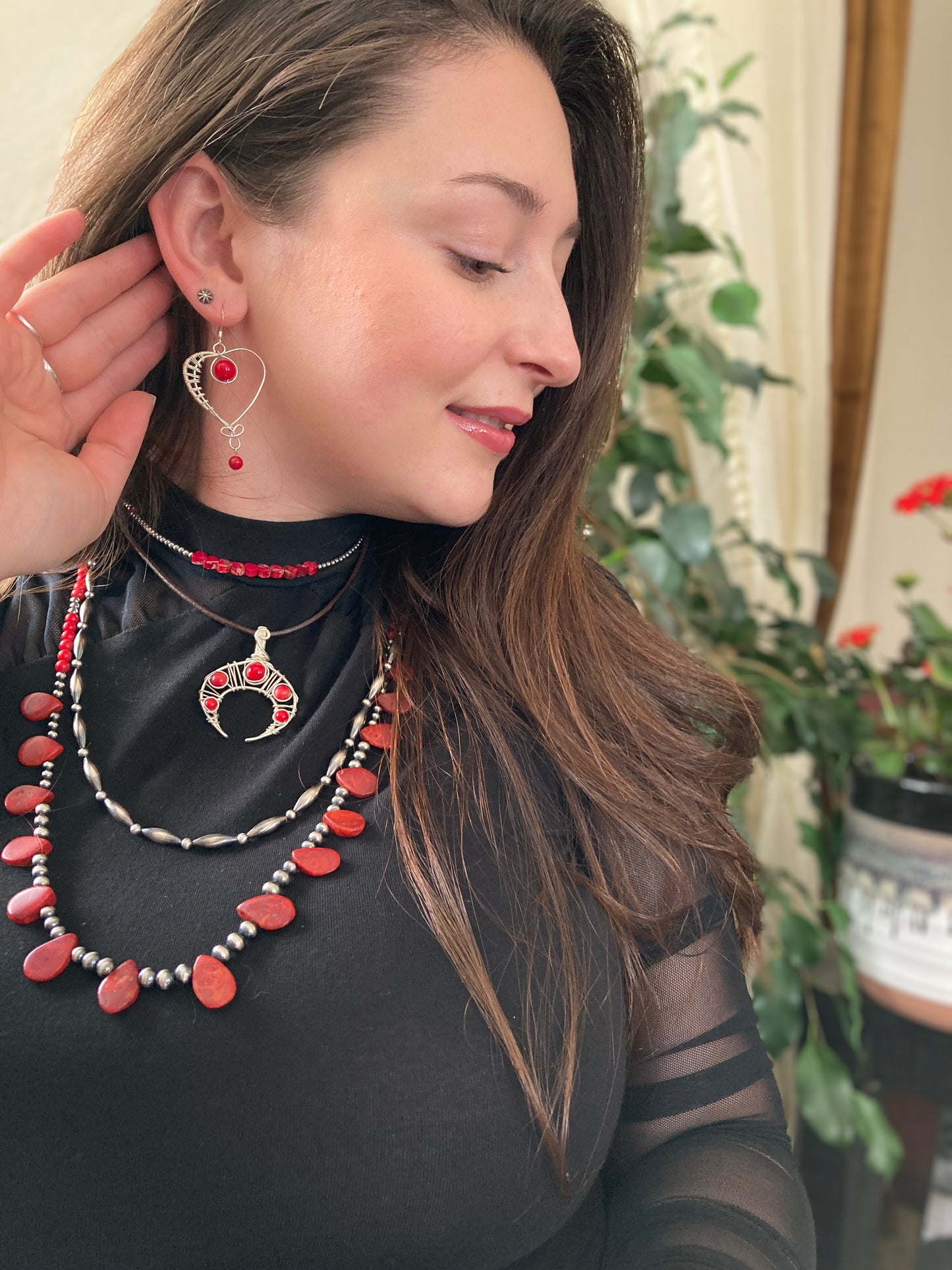 Red Sponge Coral Teardrop Statement Necklace