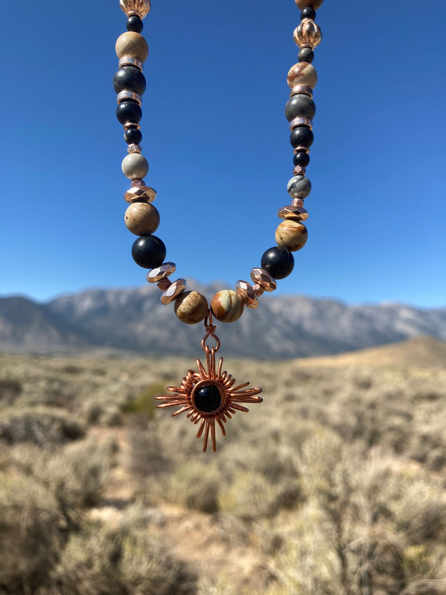 Copper and Black Zia Star Necklace